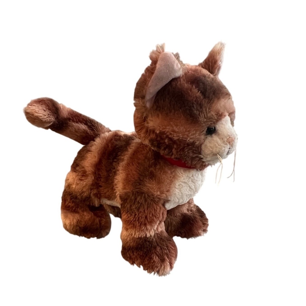 Build A Bear BAB Brown Striped Tabby Cat Plush Stuffed Animal Red Collar